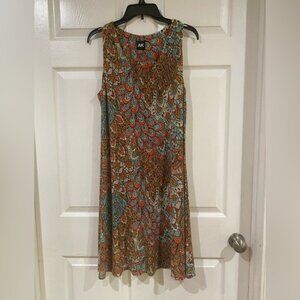 Anne Klein Shift Dress 10 Colorful Art Printed Jersey Knit V-Neck Knee Length